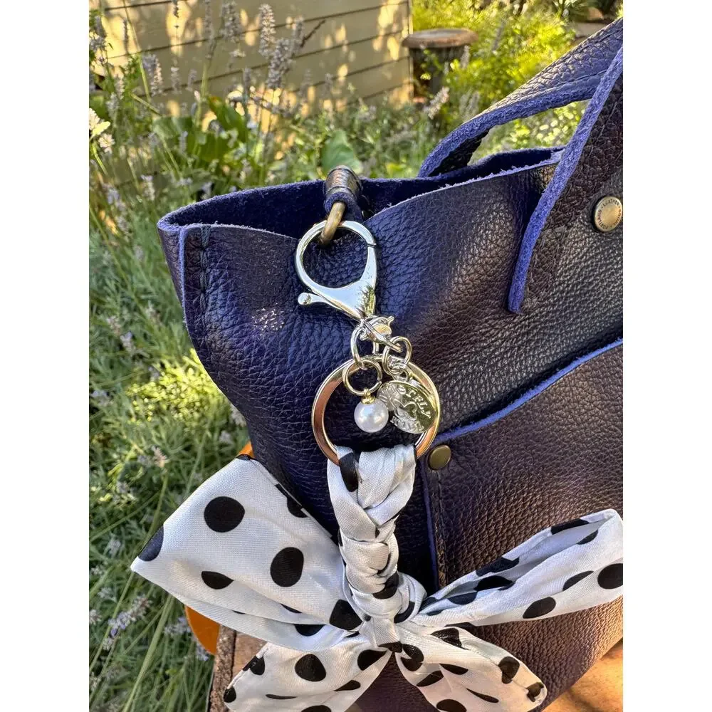Fabric Satin Polka Dot Bow Bag Charm Black White Polka Dots Purse Charm